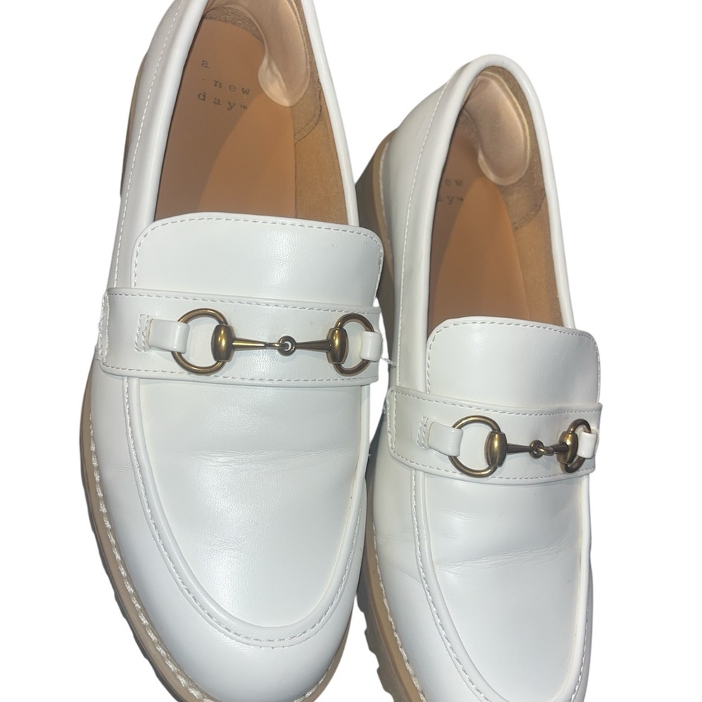 a new day White and Gold Loafers Slip-Ons
